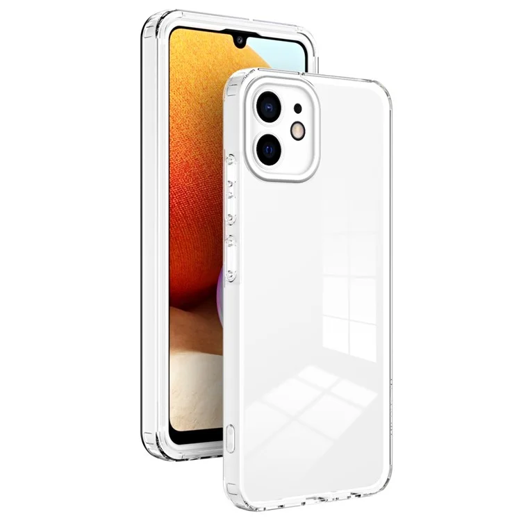 Pour iPhone 11 6.1 pouces 3-en-1 Coque de protection en TPU transparent + Cadre en PC + Anneau de protection pour caméra en PC - Blanc