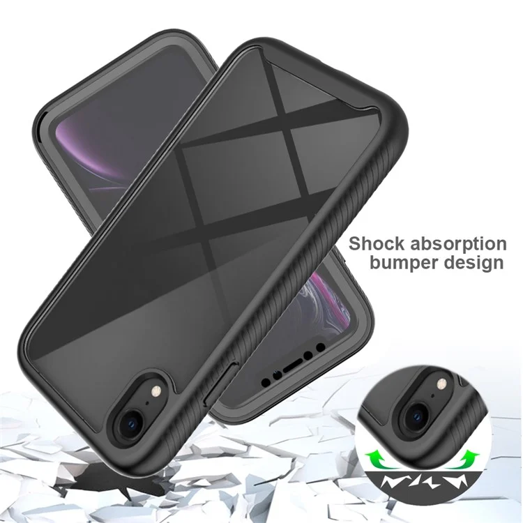 For iPhone XR 6.1 inch 3-in-1 Anti-scratch Phone Case Hard PC + Soft TPU Drop-proof Mobile Phone Hybrid Cover with PET Screen Protector - Black