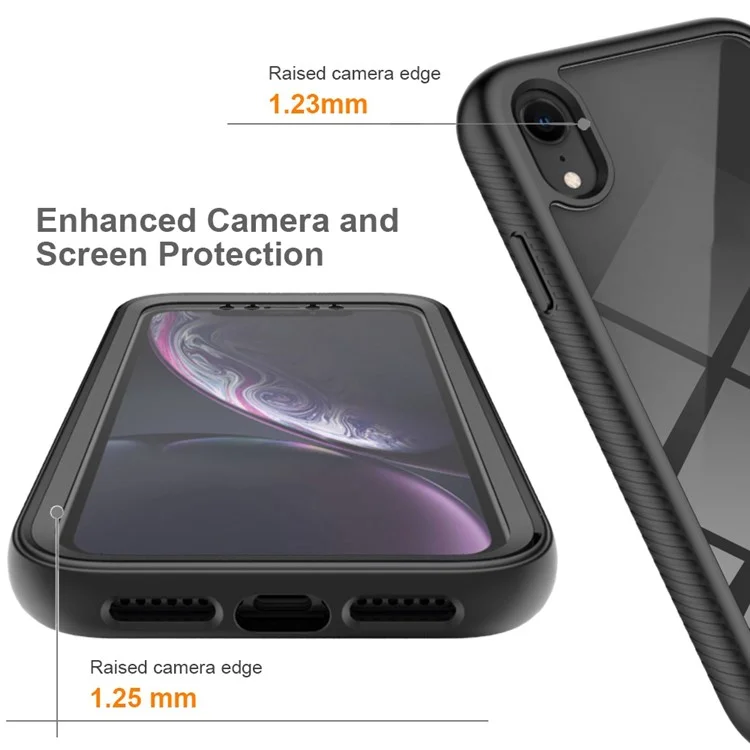 Для iPhone XR 6.1 дюйма 3-в-1 противоударный телефонный чехол с жестким ПК + мягким ТПУ с защитой от царапин и защитной ПЭТ-пленкой для экрана - Черный