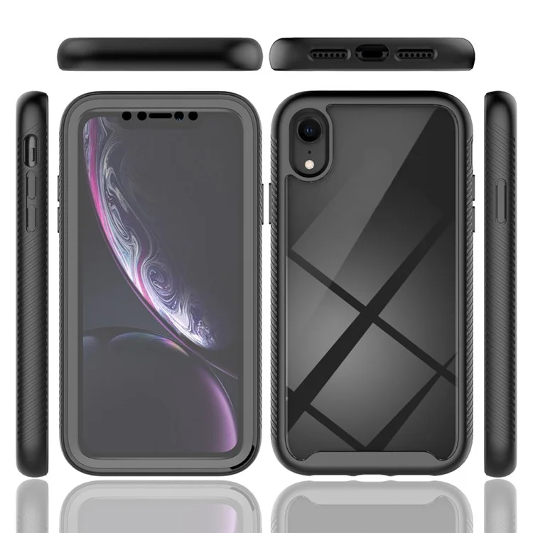 Для iPhone XR 6.1 дюйма 3-в-1 противоударный телефонный чехол с жестким ПК + мягким ТПУ с защитой от царапин и защитной ПЭТ-пленкой для экрана - Черный