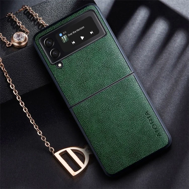 Aioria Per Samsung Galaxy Z Flip3 5G Custodia Per Telefono Pieghevole Anti-drop pc Rivestito in Pelle Testurizzata - Verde