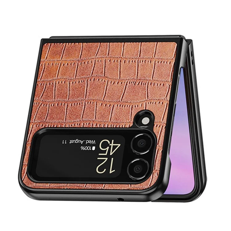 Aioria Pour Samsung Galaxy Z Flip3 5G Crocodile Texture PU Leather + PC + TPU Téléphone Couvre-résistance à la Goutte à Goutte - Brun