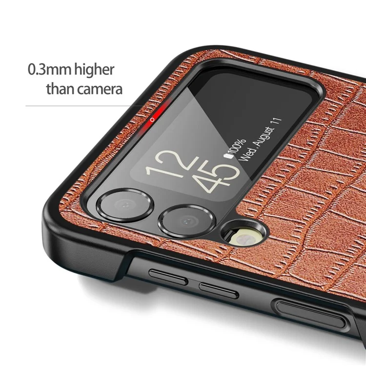 Aioria Pour Samsung Galaxy Z Flip3 5G Crocodile Texture PU Leather + PC + TPU Téléphone Couvre-résistance à la Goutte à Goutte - Brun