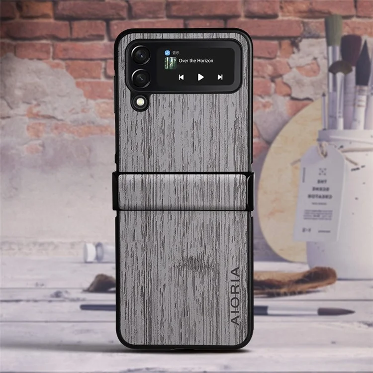 Aioria Para Samsung Galaxy Z Flip4 5G Estilo Pastoral Cobertura Completa PU Leather + PC + TPU Case de Teléfonos Móvil - Gris Claro