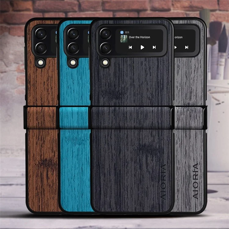 Aioria Para Samsung Galaxy Z Flip4 5G Estilo Pastoral Cobertura Completa PU Leather + PC + TPU Case de Teléfonos Móvil - Gris Claro