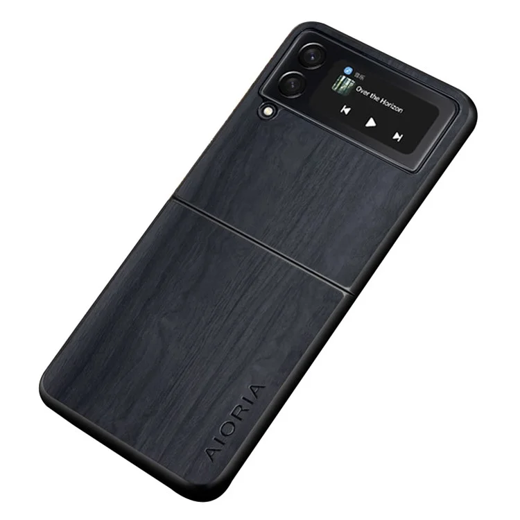 Aioria Pour Samsung Galaxy Z Flip3 5G PU Cuir + PC + TPU Téléphone Drop-orfroof Retro Wood Texture Anti-scratch Cover - le Noir