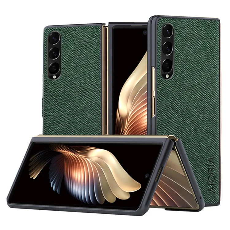 AIORIA Phone Case For Samsung Galaxy Z Fold4 5G Ultra Slim Phone Back Cover Cross Texture PU Leather Coating PC Scratch-resistant Phone Shell - Green