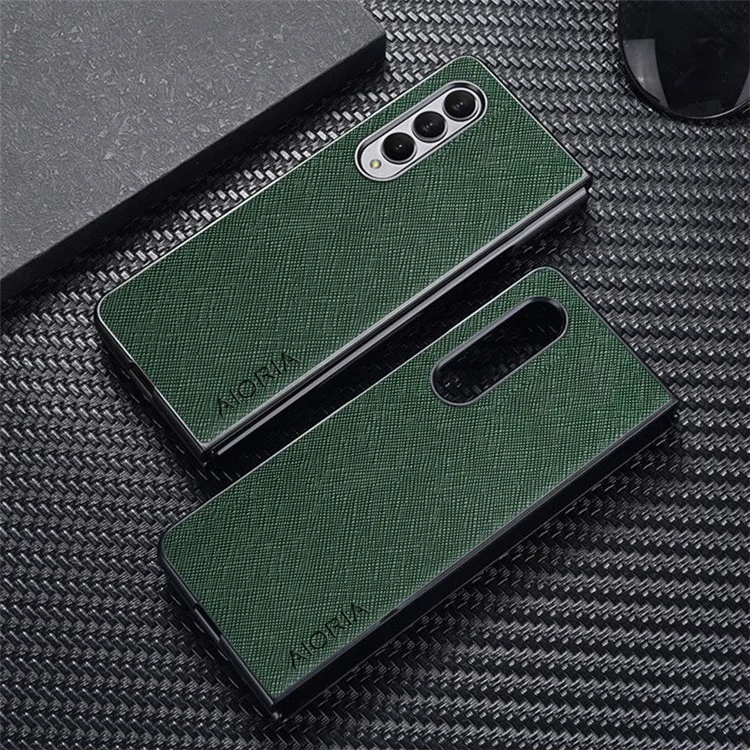 AIORIA Phone Case For Samsung Galaxy Z Fold4 5G Ultra Slim Phone Back Cover Cross Texture PU Leather Coating PC Scratch-resistant Phone Shell - Green