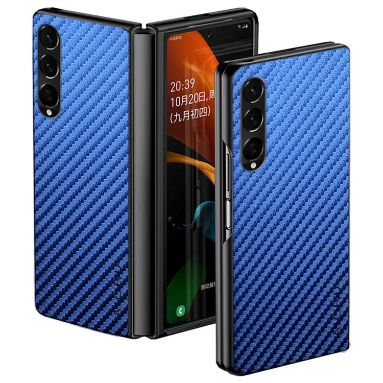 Aioria Para Samsung Galaxy Z Fold4 5G Case de Teléfono Anti-scratch Fiber Textura Anti-drop PU Leather +PC Cubierta de Teléfono Móvil - Azul