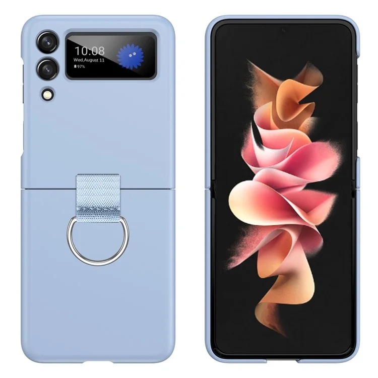 Para Samsung Galaxy Z Flip3 5G Sólido Cor Anel Suporte Design Anti-desgaste Cell Phone Case Protective Back Cover - Baby Blue