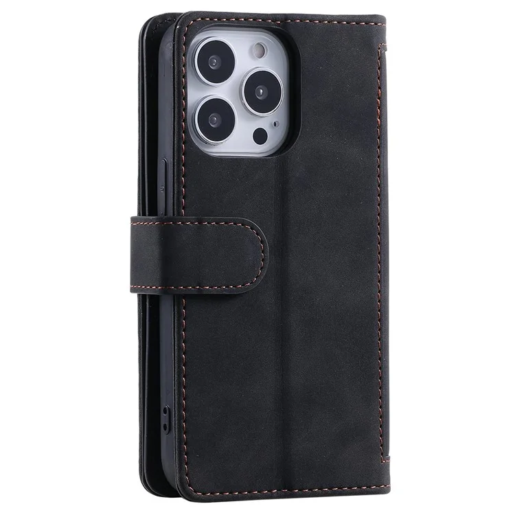 For iPhone 14 Pro Max 6.7 inch Cellphone Shell, Zipper Pocket Design 9 Card Slots PU Leather Case Magnetic Closure Stand Wallet Cover with Strap - Black