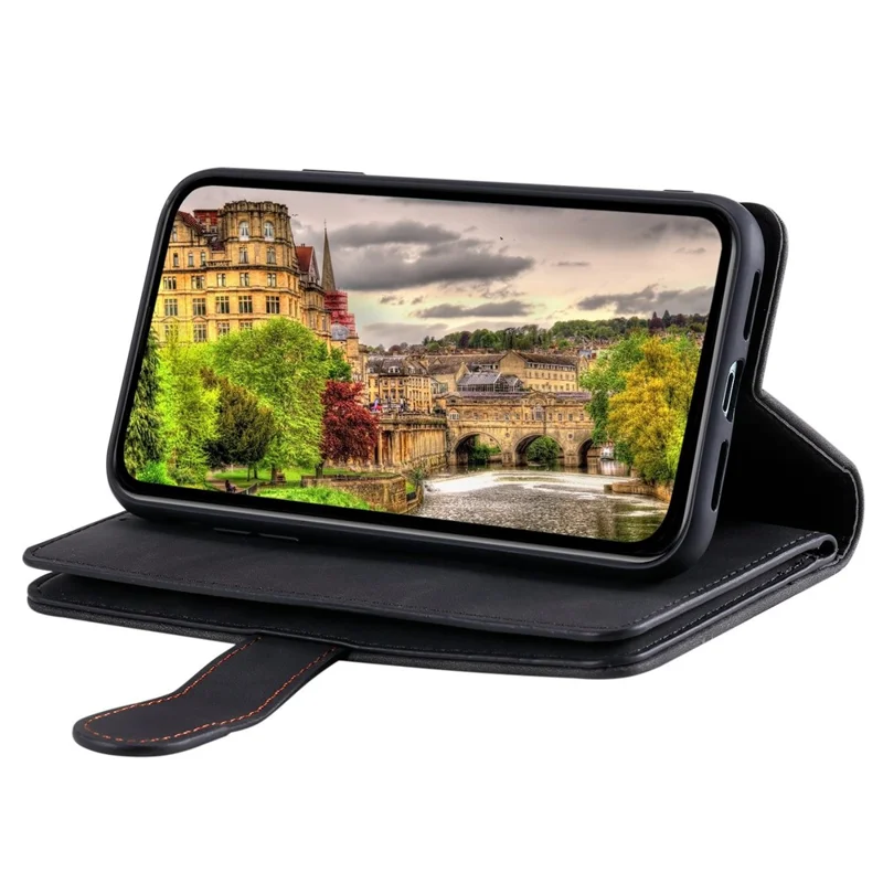 For iPhone 14 Pro 6.1 inch Zipper Pocket Design PU Leather 9 Card Slots Case Magnetic Closure Hands-free Stand Wallet Cover with Strap - Black