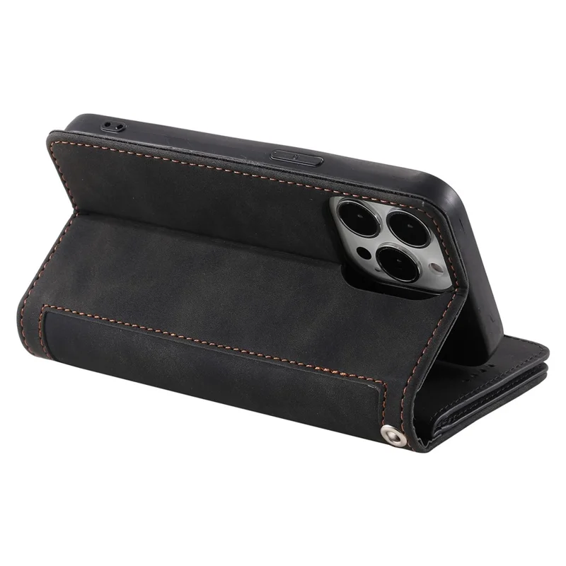 For iPhone 14 Pro 6.1 inch Zipper Pocket Design PU Leather 9 Card Slots Case Magnetic Closure Hands-free Stand Wallet Cover with Strap - Black