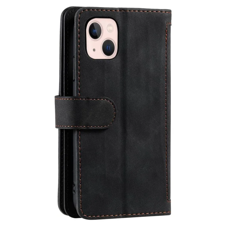 Pour iPhone 14 6.1 pouces Conception de poche zippée 9 emplacements pour cartes Étui en cuir PU Fermeture magnétique Support Portefeuille Housse avec sangle - Noir