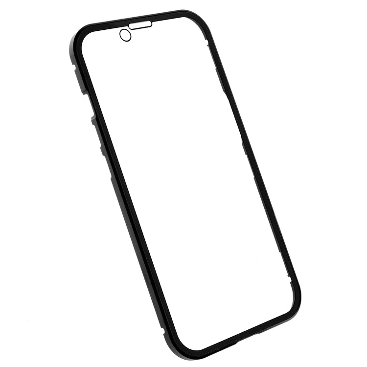 For iPhone 14 Plus All-around Protection Metal Bumper + Double-sided Tempered Glass Anti-wear Magnetic Phone Cover - Black