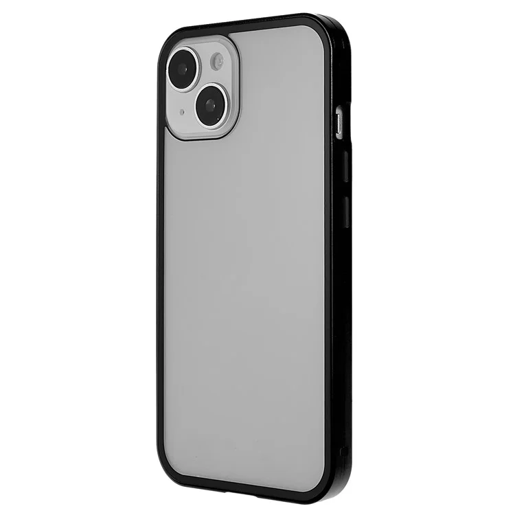 For iPhone 14 Plus All-around Protection Metal Bumper + Double-sided Tempered Glass Anti-wear Magnetic Phone Cover - Black