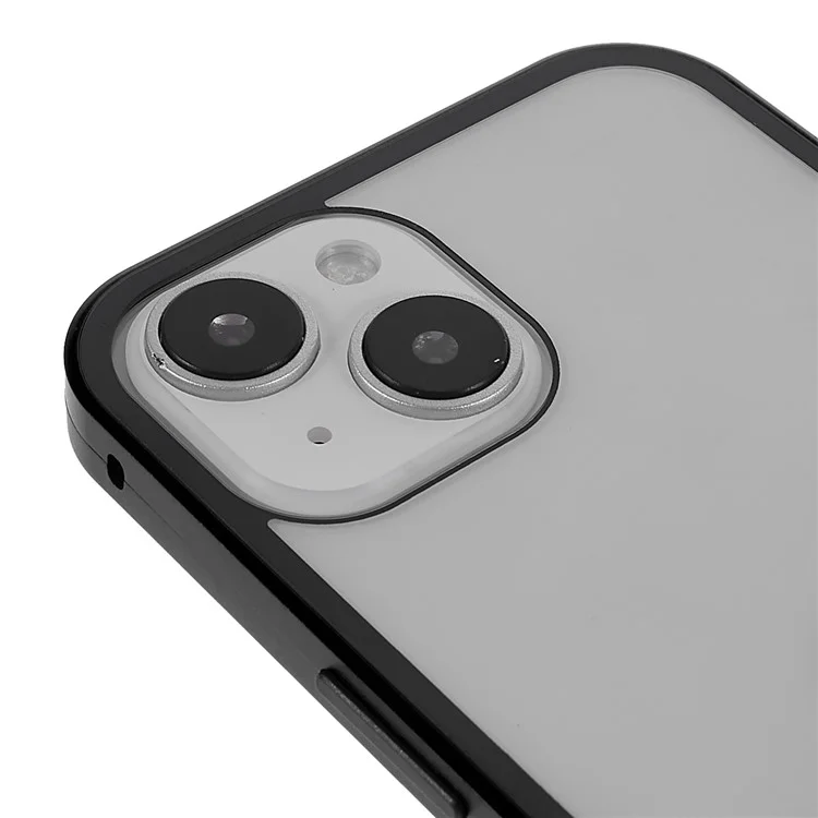 For iPhone 14 Plus All-around Protection Metal Bumper + Double-sided Tempered Glass Anti-wear Magnetic Phone Cover - Black