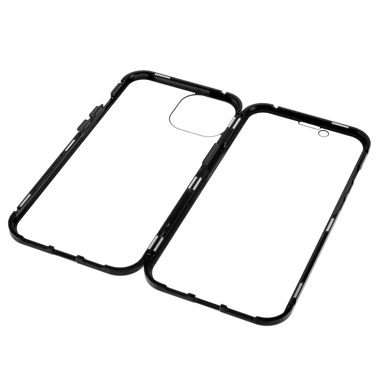 For iPhone 14 Plus All-around Protection Metal Bumper + Double-sided Tempered Glass Anti-wear Magnetic Phone Cover - Black