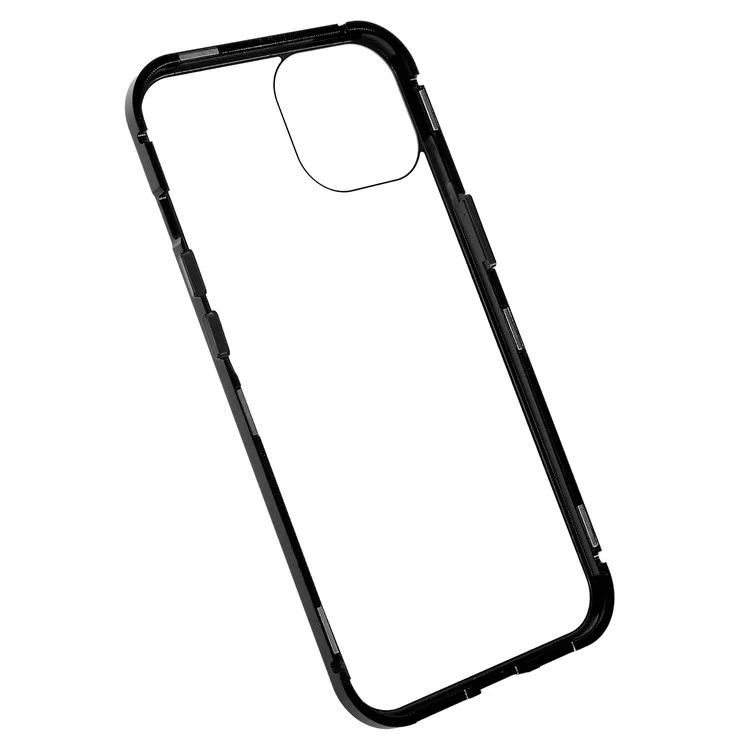 For iPhone 14 Plus All-around Protection Metal Bumper + Double-sided Tempered Glass Anti-wear Magnetic Phone Cover - Black