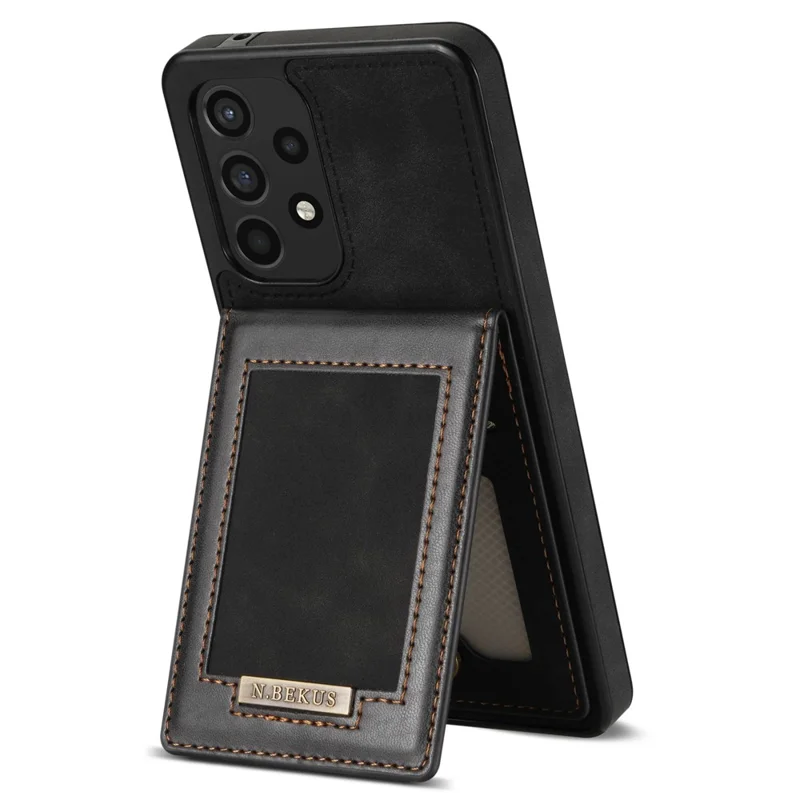 N.BEKUS For Samsung Galaxy A53 5G Anti-fall Phone Case Kickstand RFID Blocking Vertical Card Holder PU Leather+TPU Protective Phone Cover - Black