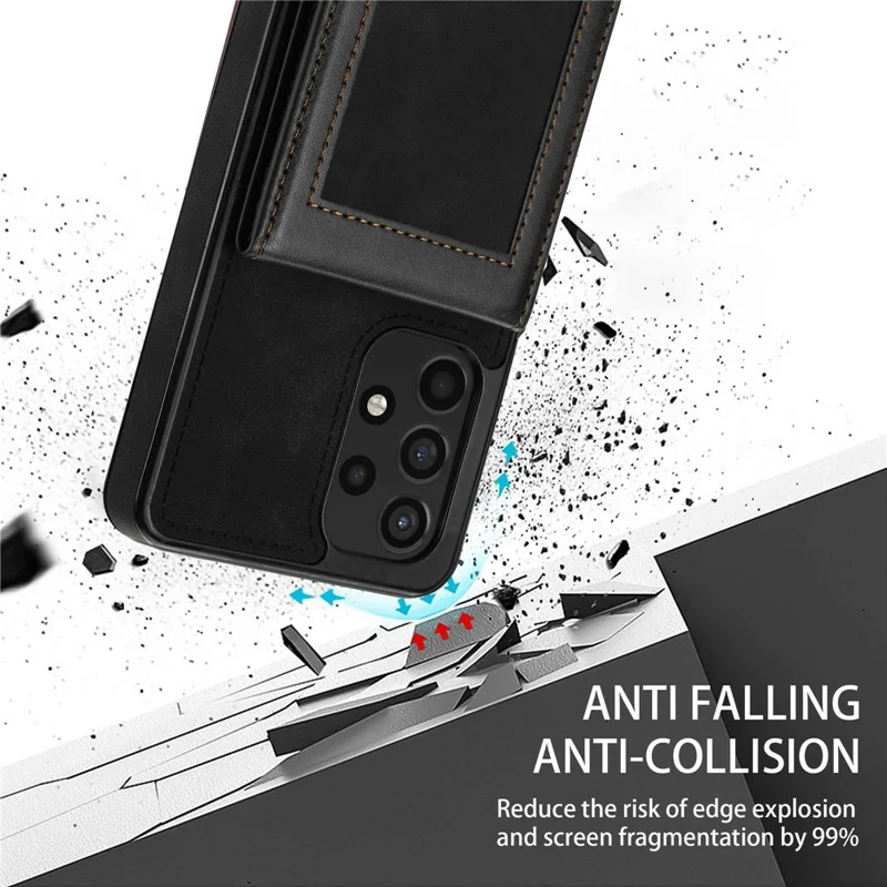N.BEKUS For Samsung Galaxy A53 5G Anti-fall Phone Case Kickstand RFID Blocking Vertical Card Holder PU Leather+TPU Protective Phone Cover - Black