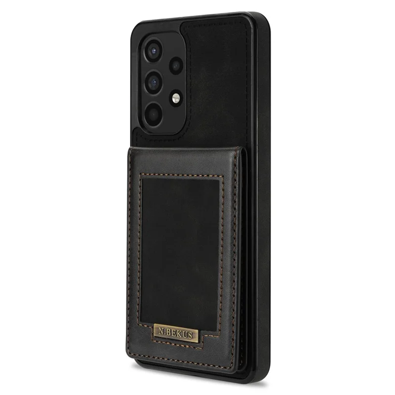 N.BEKUS For Samsung Galaxy A53 5G Anti-fall Phone Case Kickstand RFID Blocking Vertical Card Holder PU Leather+TPU Protective Phone Cover - Black