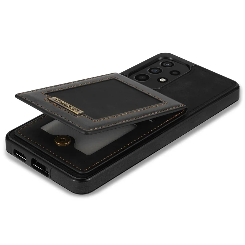 N.BEKUS For Samsung Galaxy A53 5G Anti-fall Phone Case Kickstand RFID Blocking Vertical Card Holder PU Leather+TPU Protective Phone Cover - Black