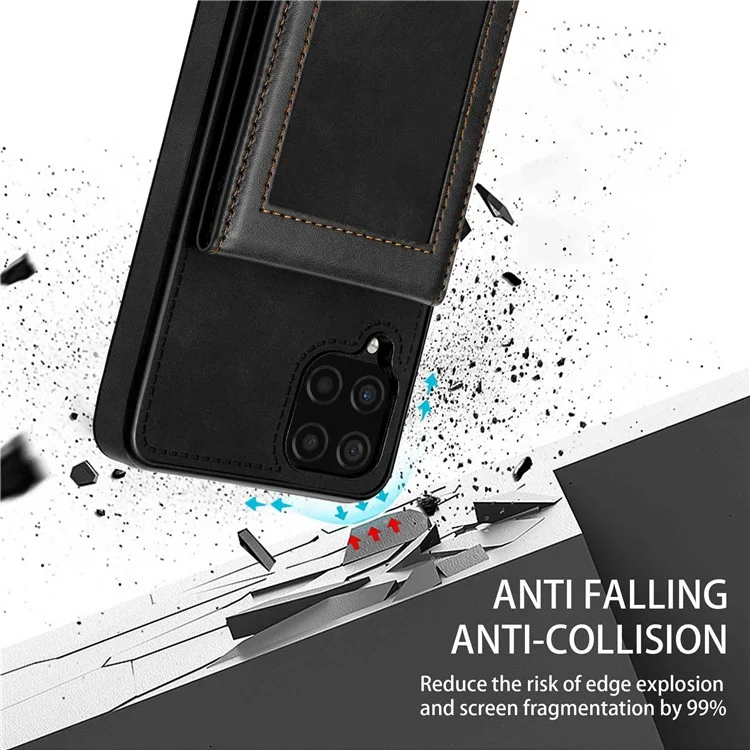 n. Bekus Pour Samsung Galaxy A12 Téléphone à L'épreuve du Téléphone Shell Kickstand RFID Blocking Vertical Carte Holder PU Leather + Tpu Téléphone Back Case - le Noir