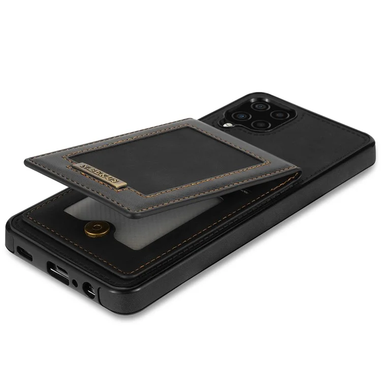 n. Bekus Pour Samsung Galaxy A12 Téléphone à L'épreuve du Téléphone Shell Kickstand RFID Blocking Vertical Carte Holder PU Leather + Tpu Téléphone Back Case - le Noir