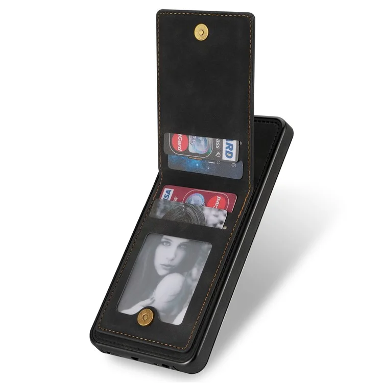 n. Bekus Pour Samsung Galaxy A12 Téléphone à L'épreuve du Téléphone Shell Kickstand RFID Blocking Vertical Carte Holder PU Leather + Tpu Téléphone Back Case - le Noir