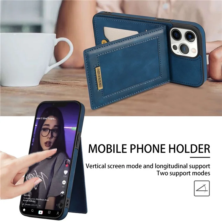 n. Case de Teléfono Bekus Para Iphone 12 Pro Max 6.7 Pulgadas, Bloqueo de RFID Bloqueo de Tarjetas Verticales Kickstand PU Leather+TPU Teléfono Anti-scratch Teléfono Trasero - Azul