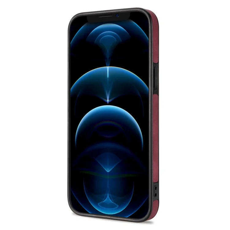 N.BEKUS RFID Blocking Phone Cover for iPhone 12 Pro / 12 6.1 inch, Vertical Card Holder Kickstand Design PU Leather+TPU Phone Case Shell - Wine Red