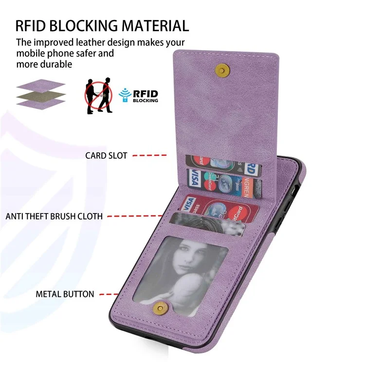 n. Bekus Pour Iphone 8 / 7 / SE (2020) / SE (2022) PU Cuir + Tpu Shell de Téléphone Portable RFID Blocking Vertical Carte Holder Kickstand Téléphone Case - Violet