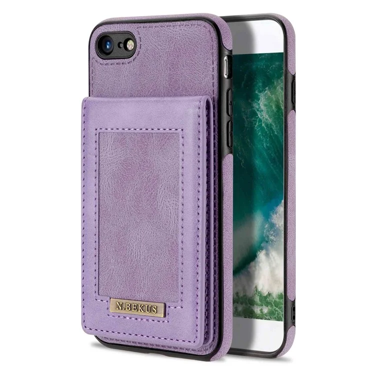 n. Bekus Pour Iphone 8 / 7 / SE (2020) / SE (2022) PU Cuir + Tpu Shell de Téléphone Portable RFID Blocking Vertical Carte Holder Kickstand Téléphone Case - Violet