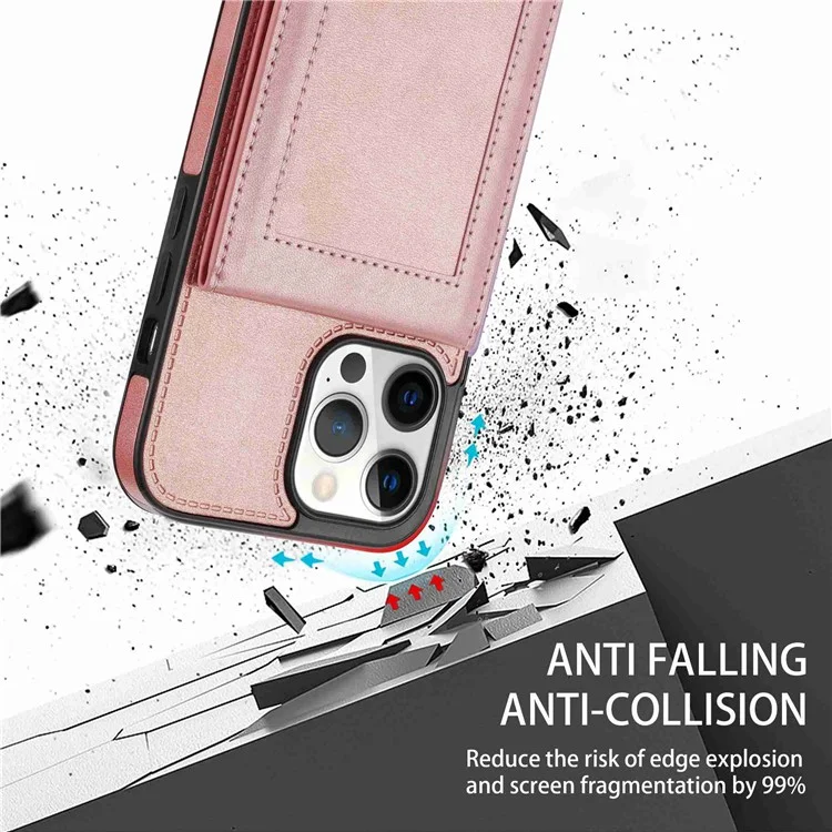 n. Bekus Para Iphone 13 Pro Max 6.7 Pulgadas Teléfono Celular Cell Shell Bloqueo Rfid Bottador de Tarjeta Vertical PU Leather+TPU Teléfono Back Case - Oro Rosa