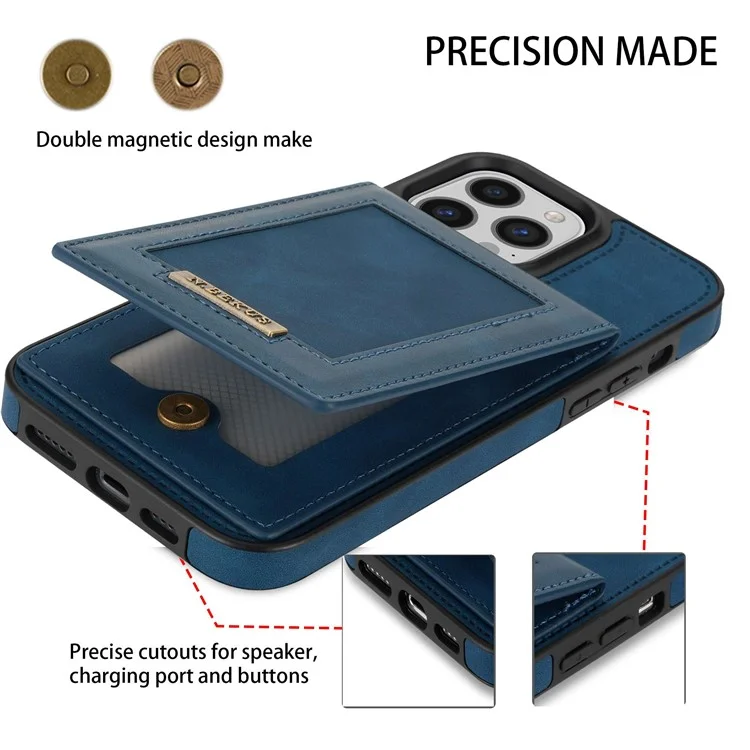 N.BEKUS For iPhone 14 Pro Max 6.7 inch Cell Phone Shell RFID Blocking Vertical Card Holder Kickstand PU Leather+TPU Phone Case - Blue