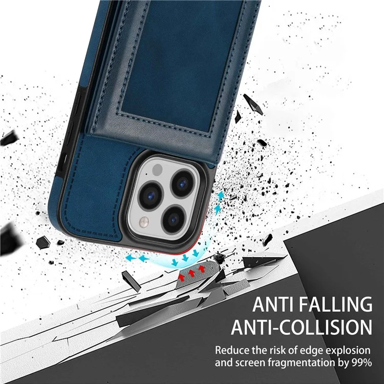 N.BEKUS For iPhone 14 Pro Max 6.7 inch Cell Phone Shell RFID Blocking Vertical Card Holder Kickstand PU Leather+TPU Phone Case - Blue