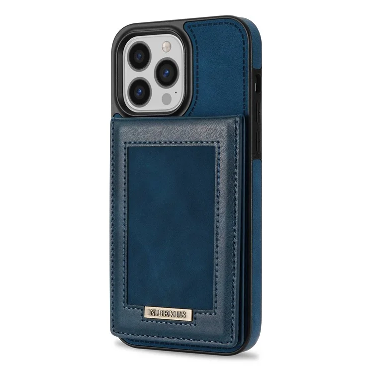 N.BEKUS For iPhone 14 Pro Max 6.7 inch Cell Phone Shell RFID Blocking Vertical Card Holder Kickstand PU Leather+TPU Phone Case - Blue