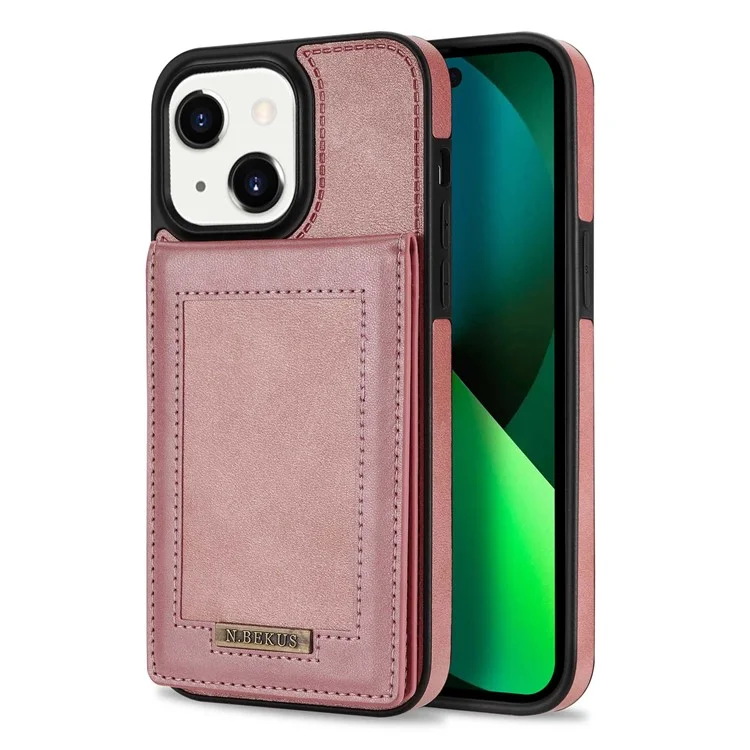 n. Bekus Pour L'iphone 14 Max 6,7 Pouces de Téléphone Mobile Couverture RFID Blocking Vertical Carte Hickstand pu Leather + Tpu Phone Back Shell - or Rose
