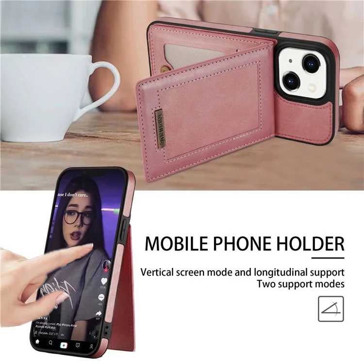 n. Bekus Pour L'iphone 14 Max 6,7 Pouces de Téléphone Mobile Couverture RFID Blocking Vertical Carte Hickstand pu Leather + Tpu Phone Back Shell - or Rose