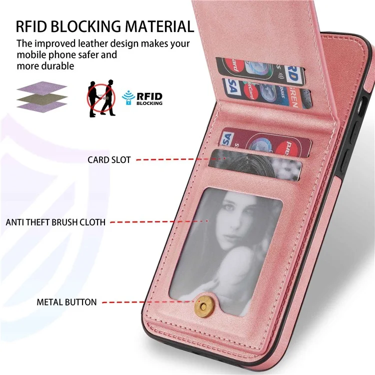 n. Bekus Pour L'iphone 14 Max 6,7 Pouces de Téléphone Mobile Couverture RFID Blocking Vertical Carte Hickstand pu Leather + Tpu Phone Back Shell - or Rose