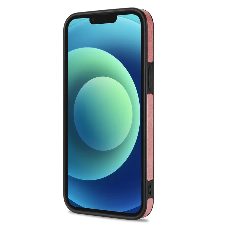 N.BEKUS For iPhone 14 6.1 inch Vertical Card Holder Kickstand Design PU Leather+TPU Phone Case RFID Blocking Phone Cover - Rose Gold