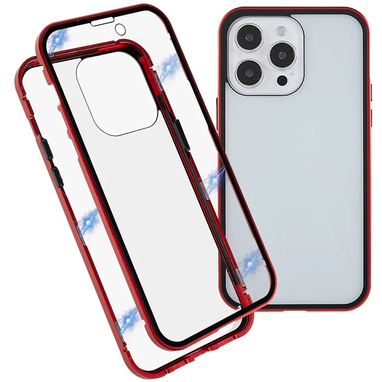 For iPhone 14 Pro 6.1 inch HD Double-sided Tempered Glass + Metal Bumper Anti-dust Magnetic Phone Case Shell