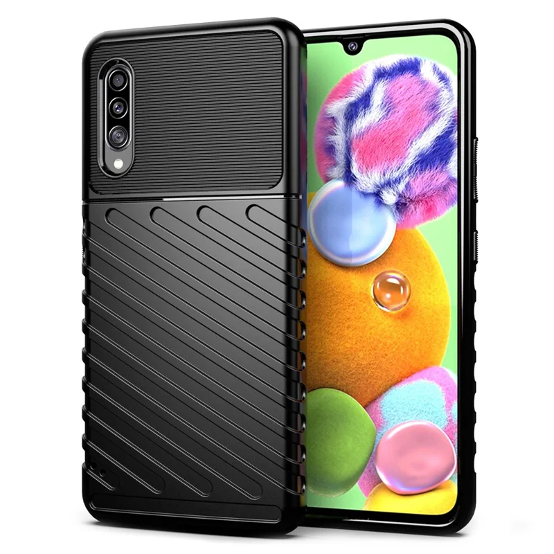 Für Samsung Galaxy A90 5G Thunder Series Verschleißfeste Hülle Dickeres TPU Handy-Gehäuse - Schwarz