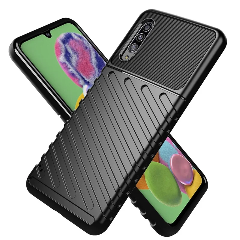 Für Samsung Galaxy A90 5G Thunder Series Verschleißfeste Hülle Dickeres TPU Handy-Gehäuse - Schwarz