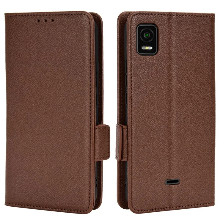Per Vision Cricket Plus Litchi Texture Dual Magnetic Clasp Telefono Case di Pelliccia Pul Portafoglio Coperchio - Marrone