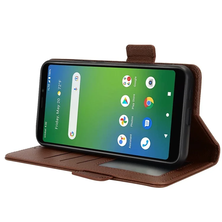 Per Vision Cricket Plus Litchi Texture Dual Magnetic Clasp Telefono Case di Pelliccia Pul Portafoglio Coperchio - Marrone