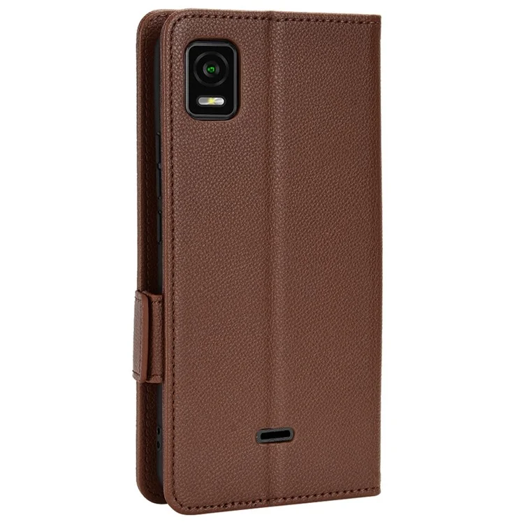 Per Vision Cricket Plus Litchi Texture Dual Magnetic Clasp Telefono Case di Pelliccia Pul Portafoglio Coperchio - Marrone