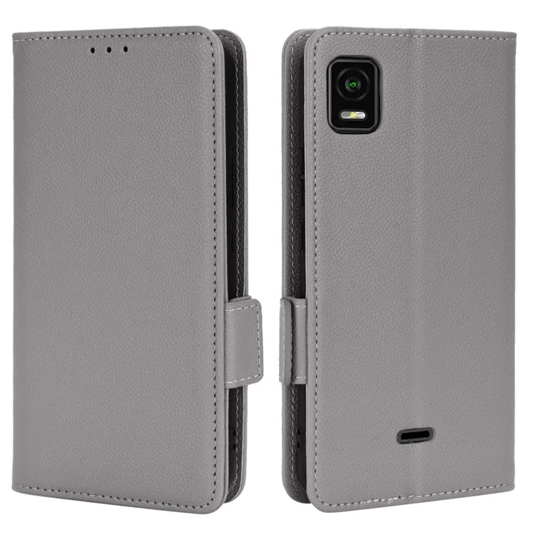 For Cricket Vision Plus Litchi Texture Dual Magnetic Clasp Phone Case PU Leather Stand Wallet Flip Cover - Grey