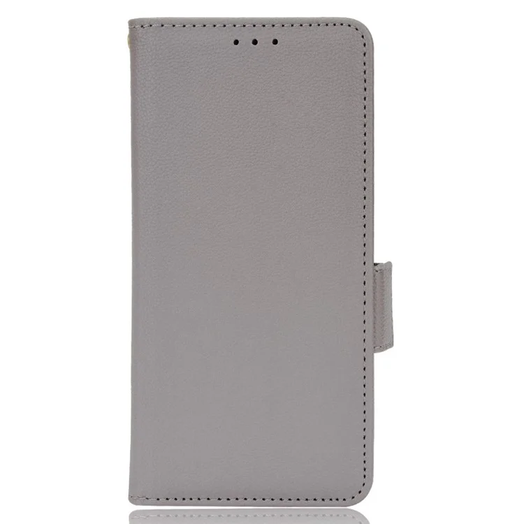For Cricket Vision Plus Litchi Texture Dual Magnetic Clasp Phone Case PU Leather Stand Wallet Flip Cover - Grey